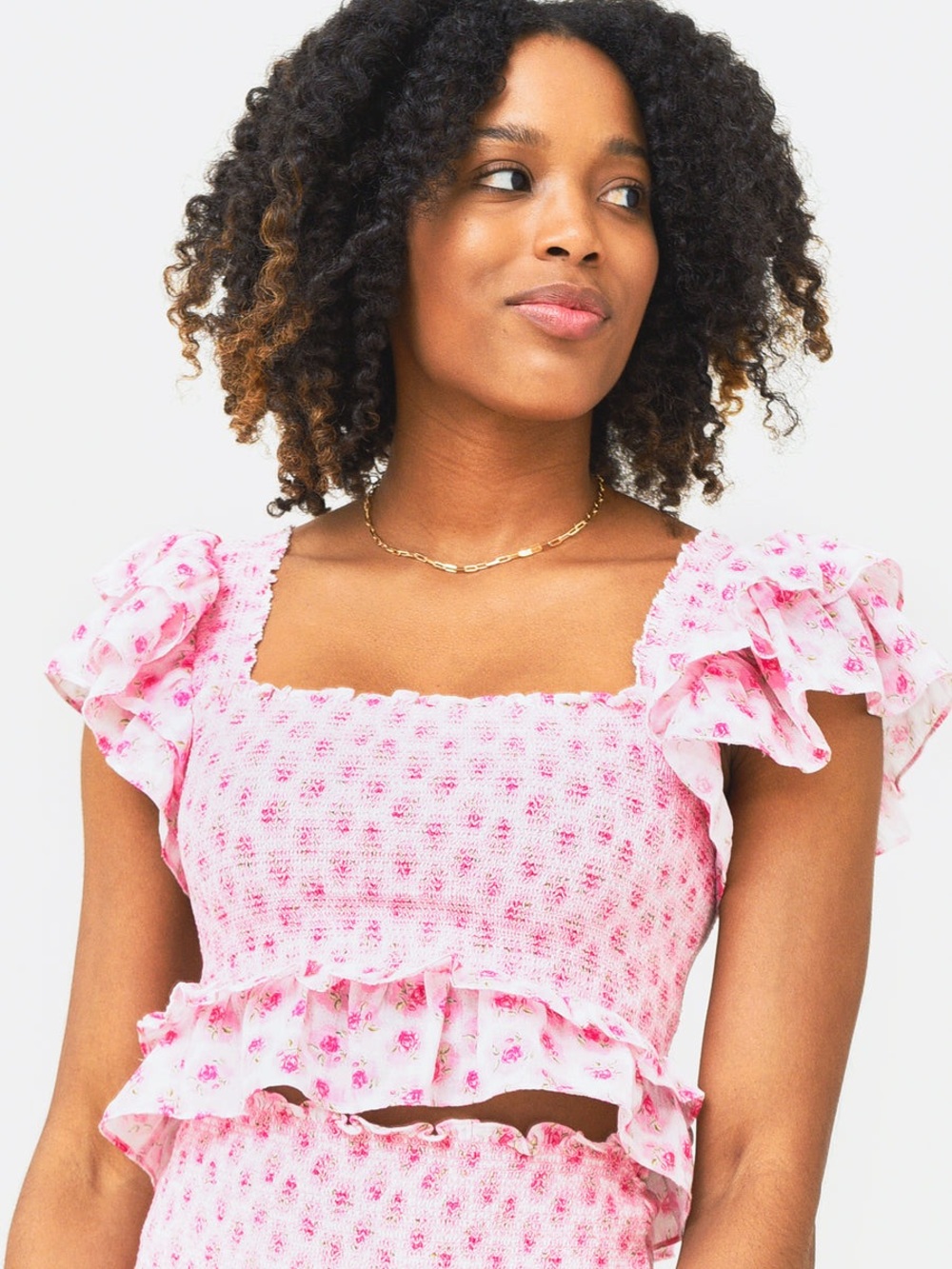 Loveshack Fancy Women’s Wrennly Ruffle Pink Crop Top